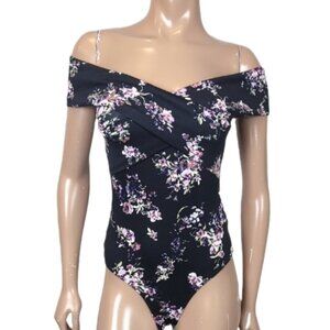 3/$20 Dynamite Floral Off Shoulder Bodysuit Top Short Sleeve Thong Stretch Scuba